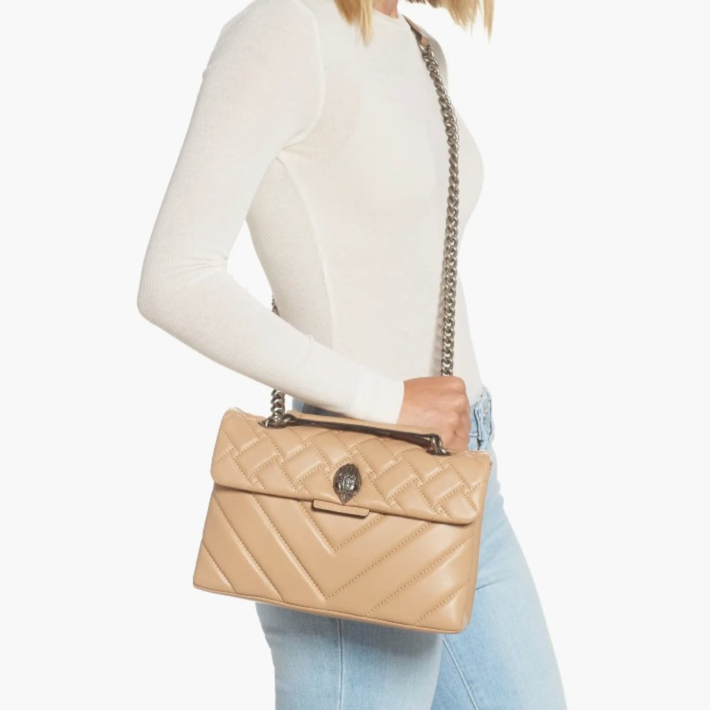 Kensington X Quilted Leather Shoulder Bag Cream Tan Gem